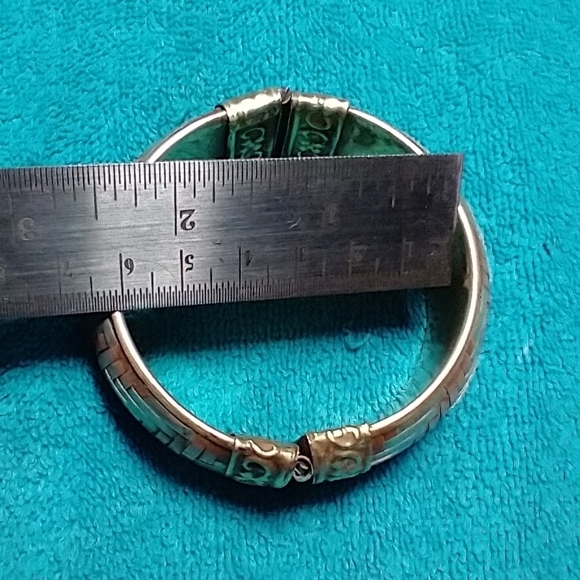 Gold brass copper silver Woven design hinged pin closure vintage Bracelet large - Picture 4 of 8